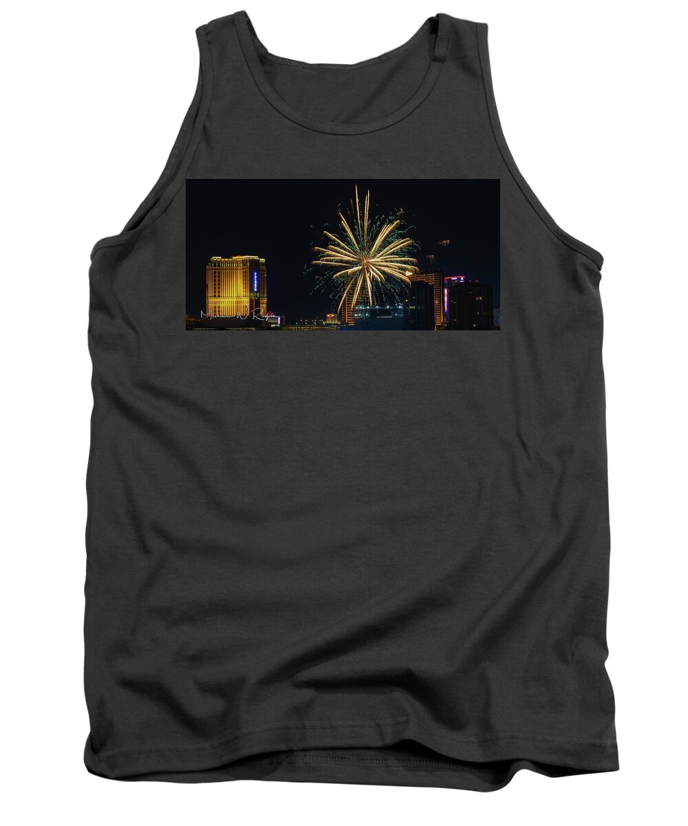  Tank Top featuring the photograph Palm Tree Fireworks Las Vegas by Michael W Rogers