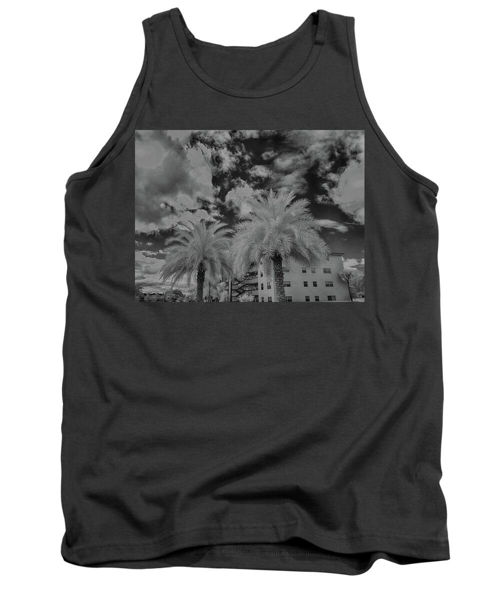 Black And White Tank Top featuring the photograph Palm Tree in infrared black and white by Alan Goldberg
