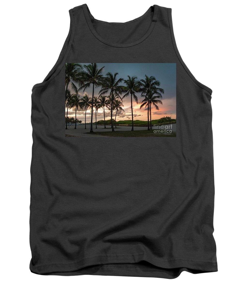 Sunset Tank Top featuring the photograph Palm Tree Sunset, South Beach, Miami, Florida by Beachtown Views
