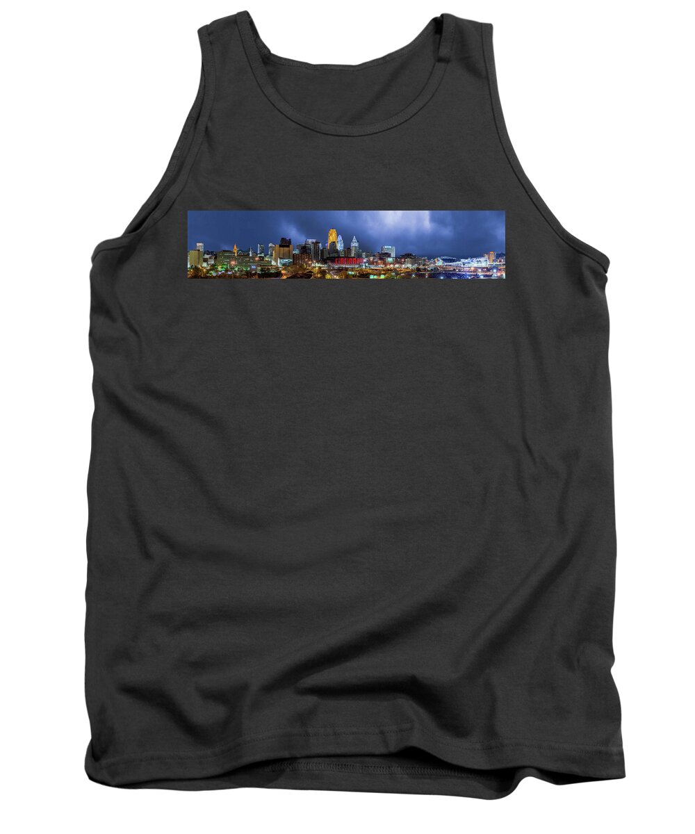 Town Tank Top featuring the photograph Panoramic Cincinnati Skyline by Dave Morgan