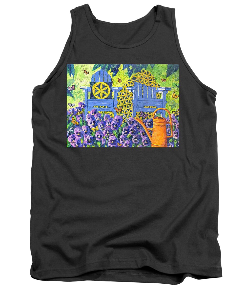 Purple Pansies Tank Top featuring the painting Pansy Quilt Garden by Diane Phalen