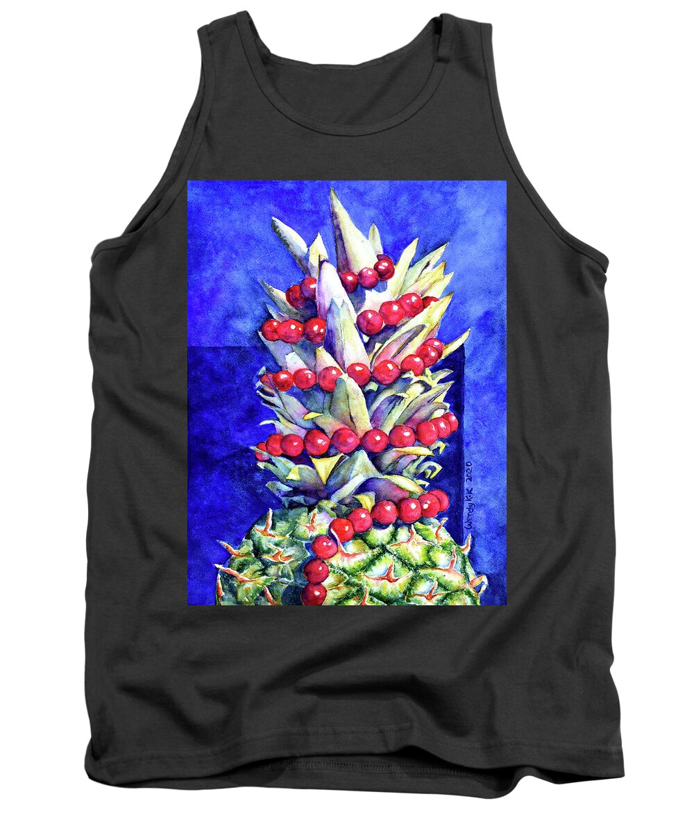 Fruit Tank Top featuring the painting Party Pineapple by Wendy Keeney-Kennicutt