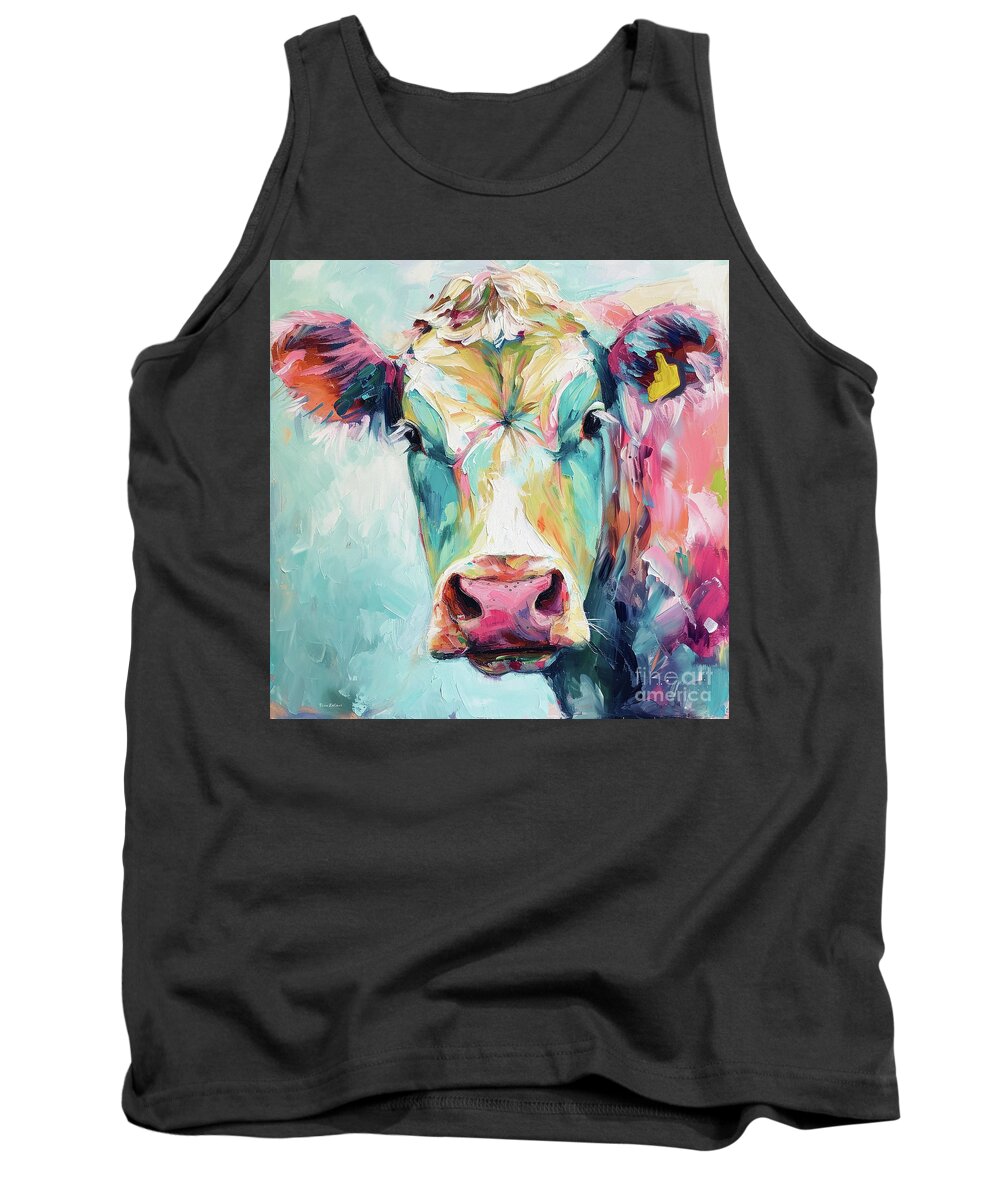 Cow Tank Top featuring the painting Pretty Pastel Cow 2 by Tina LeCour