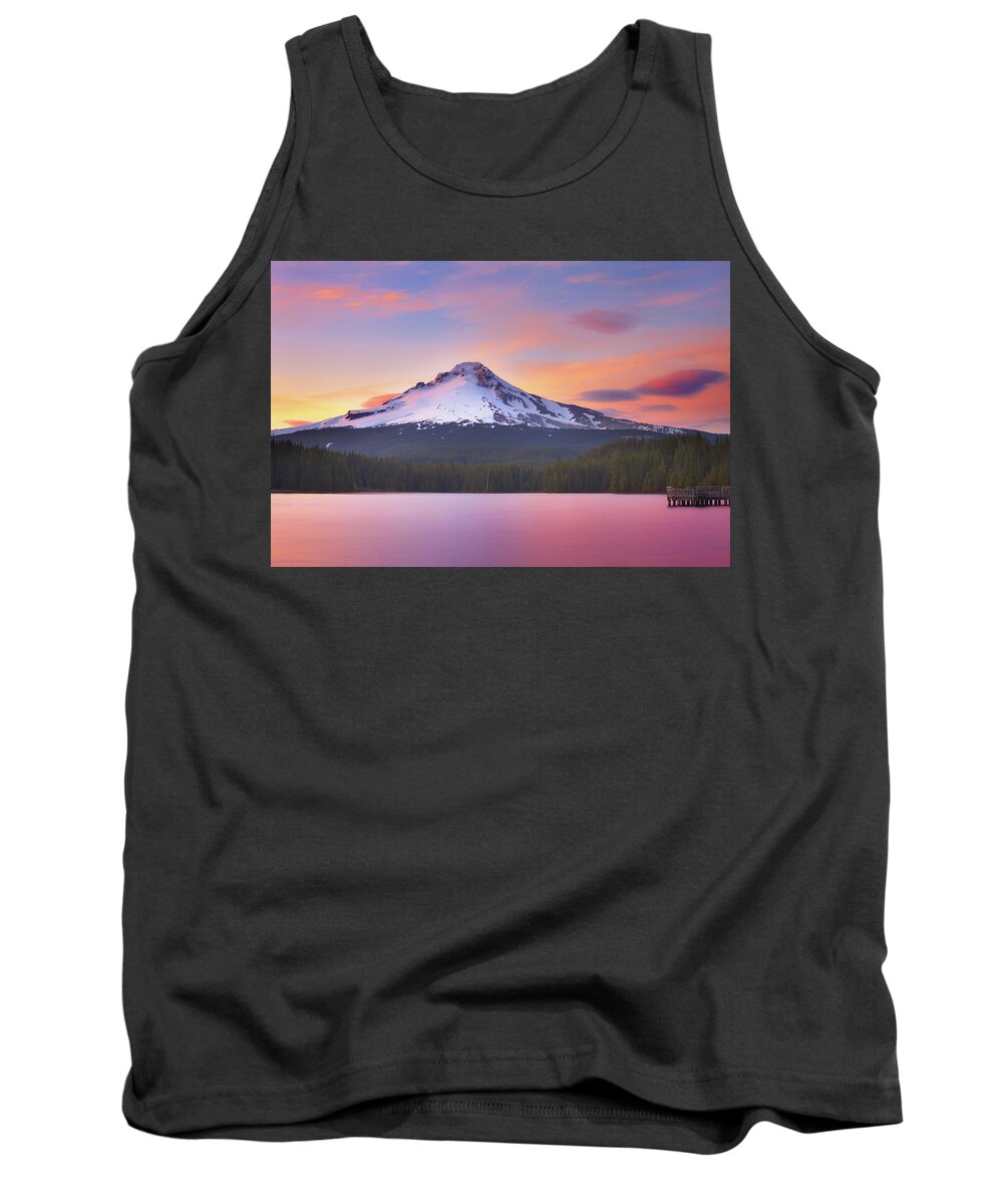Trillium Lake Tank Top featuring the photograph Pastel Sunset by Darren White