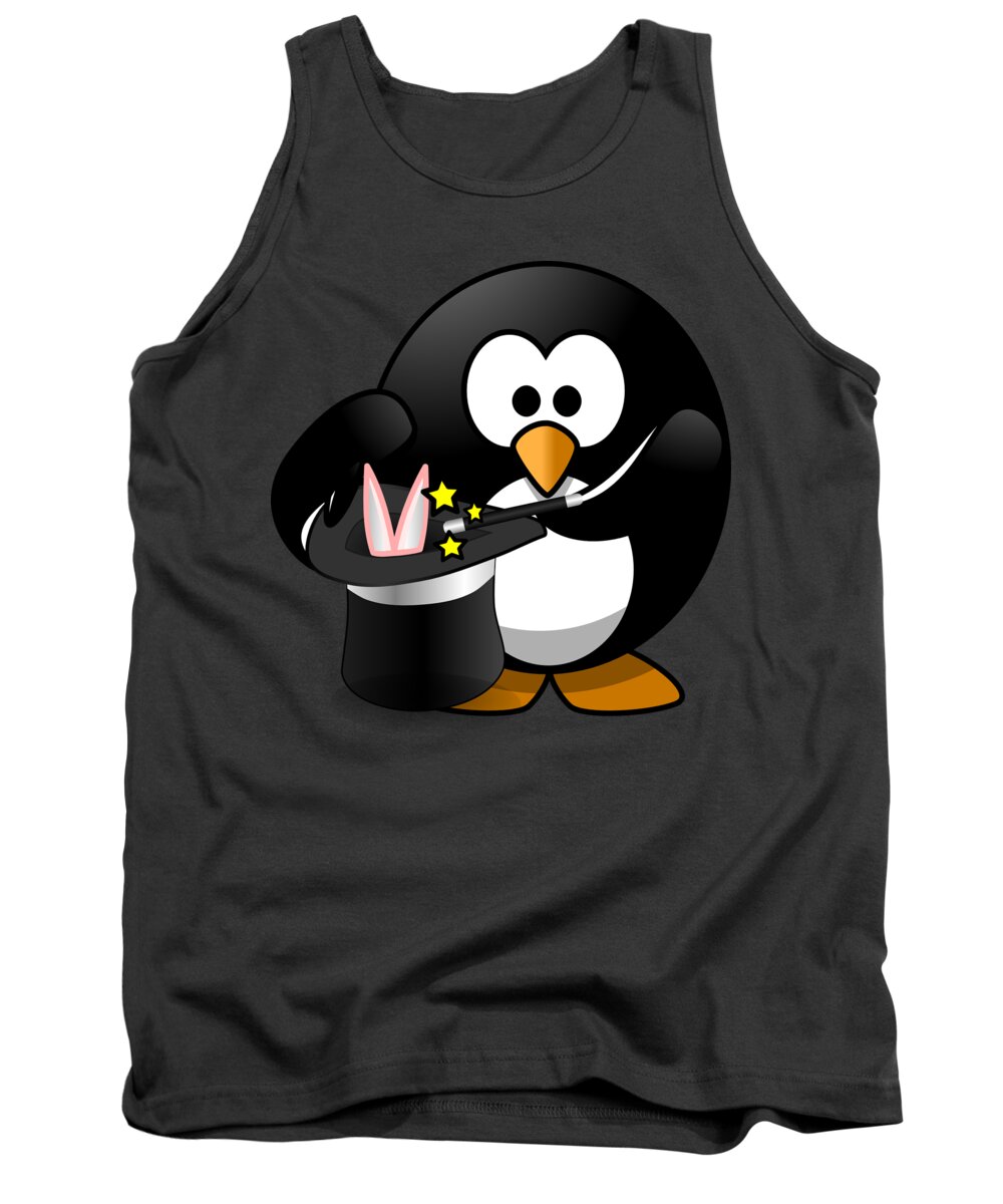 Penguin Tank Top featuring the digital art Penguin Lover Magician Hat Trick Magic by Jeff Creation