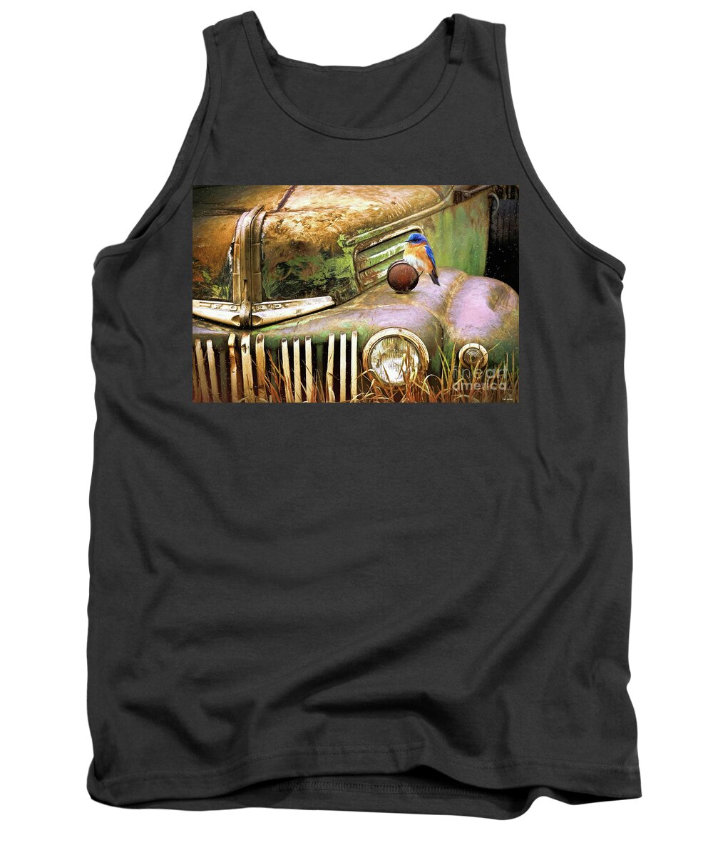  Ford Truck Tank Top featuring the painting Perched On The Old Ford by Tina LeCour
