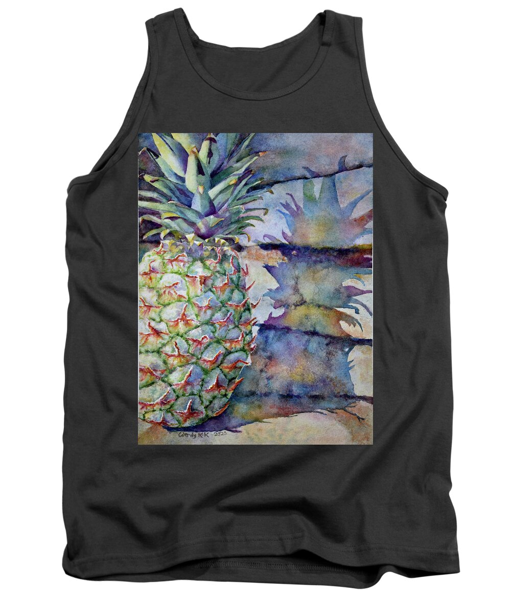 Pineapple Tank Top featuring the painting Pineapple and Shadow by Wendy Keeney-Kennicutt