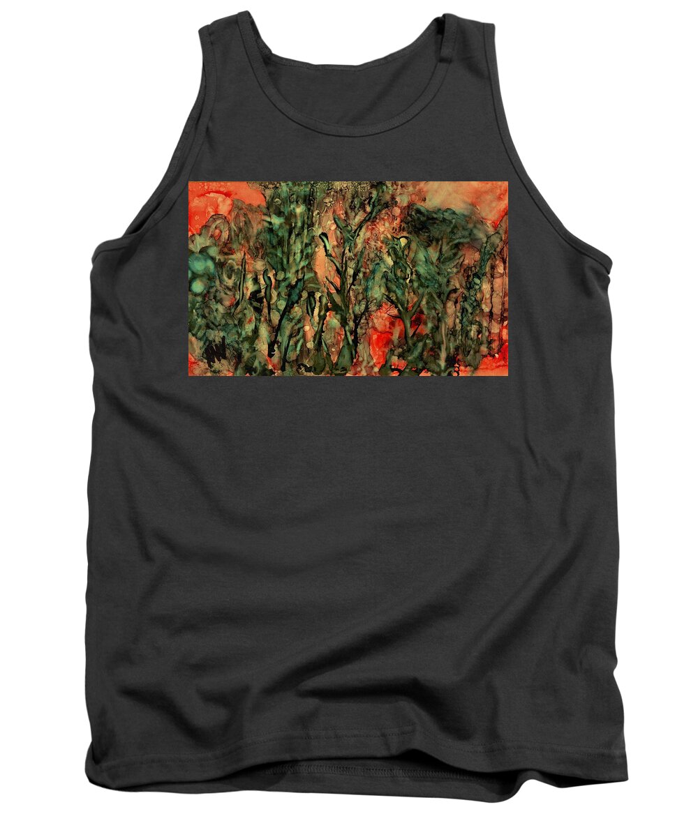 Alcohol Ink Tank Top featuring the painting Playing Hide and Seek in the Rain by Angela Marinari