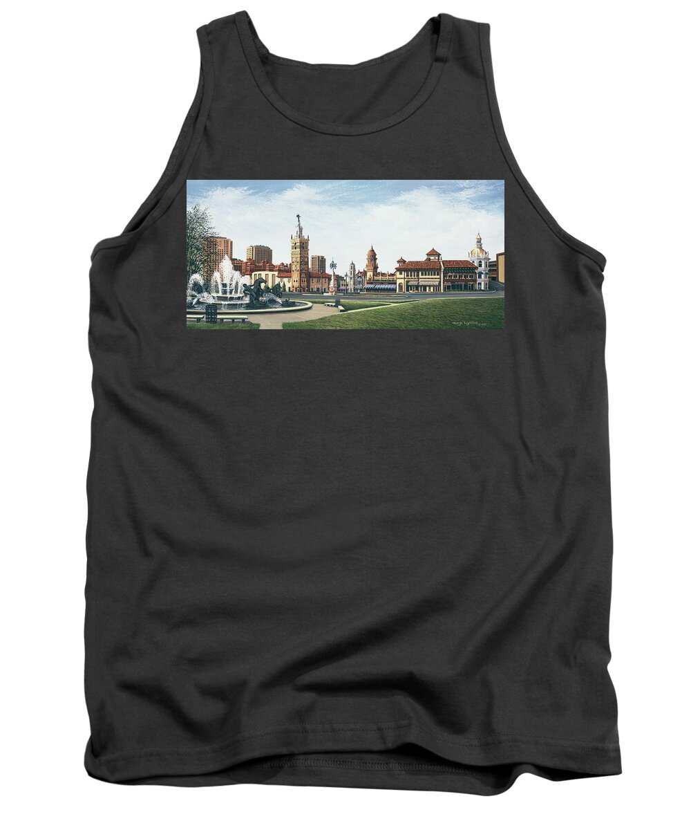 Architectural Landscape Tank Top featuring the painting Plaza Panorama by George Lightfoot
