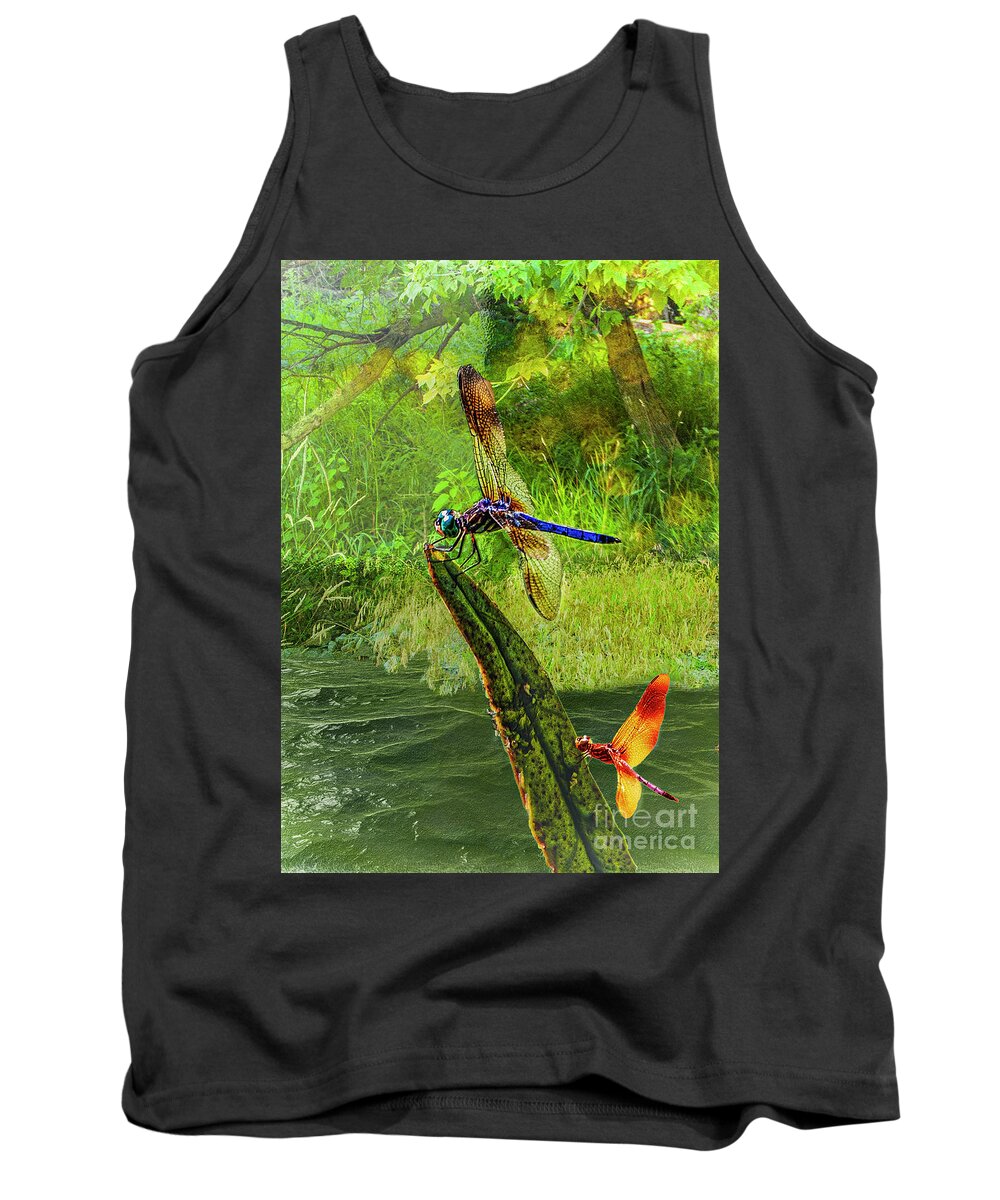 Digital Tank Top featuring the digital art Pond Dragon Fly by Anthony Ellis