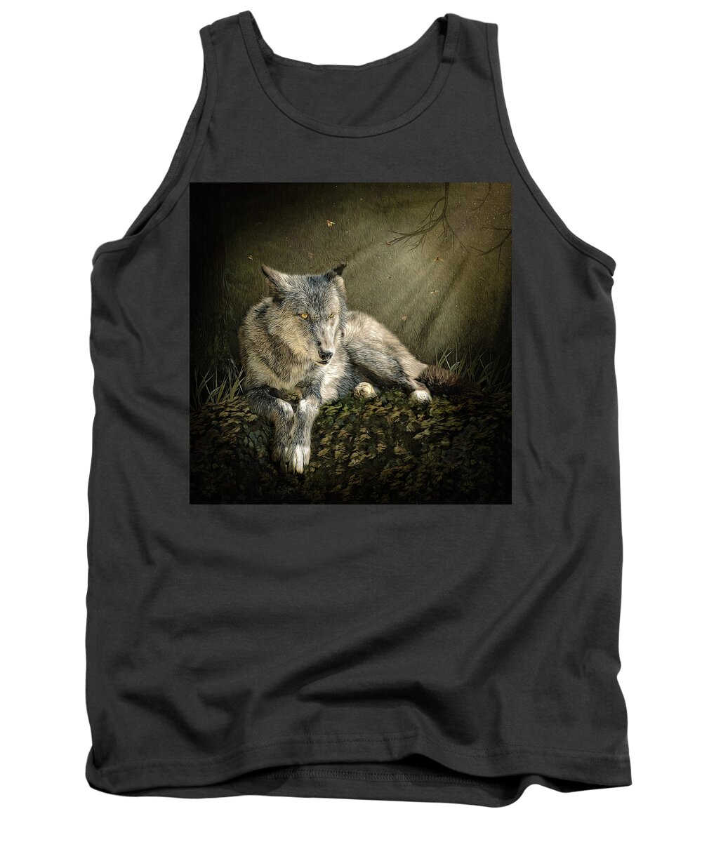 Wolf Tank Top featuring the digital art Pondering the Future by Maggy Pease