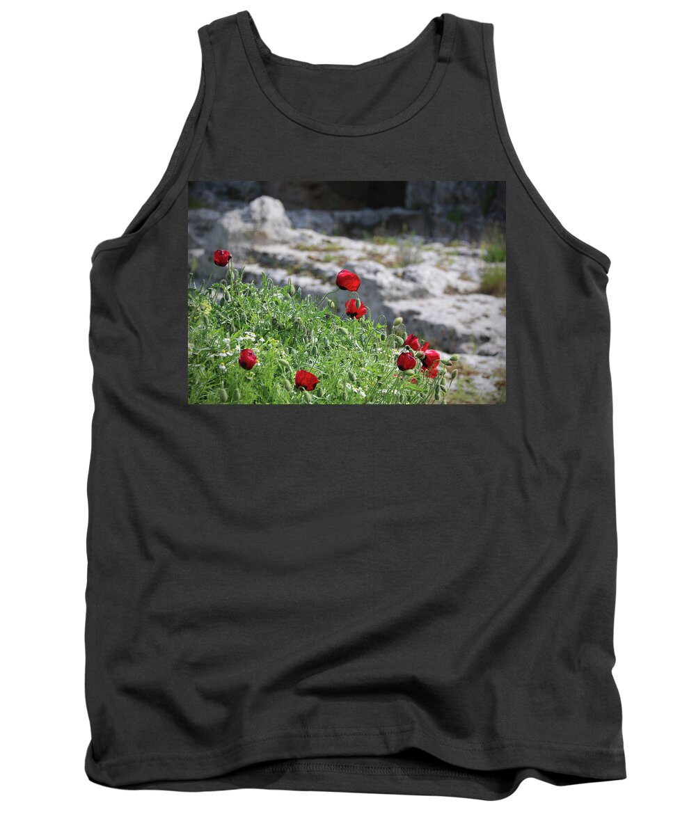 Poppies Tank Top featuring the photograph Poppies and Ruins by M Kathleen Warren