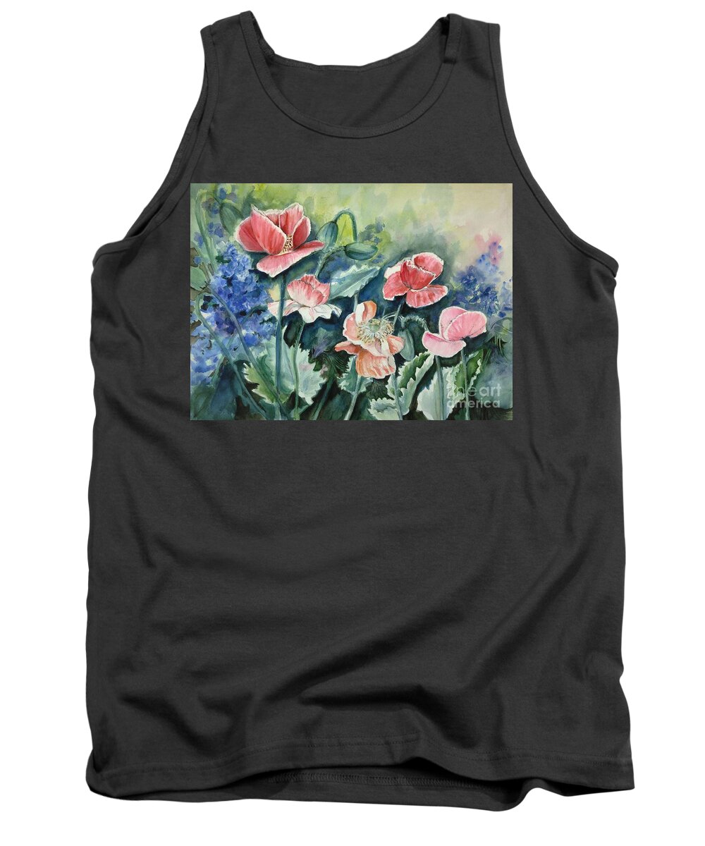 Poppies Tank Top featuring the painting Poppy Revival by Sonia Mocnik