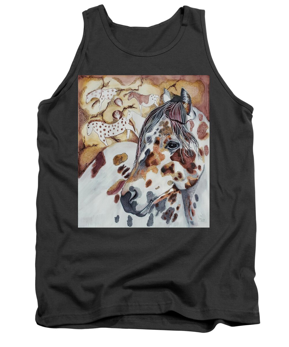 Prehistoric Tank Top featuring the painting Prehistoric Spotted Leopard Horse by Equus Artisan