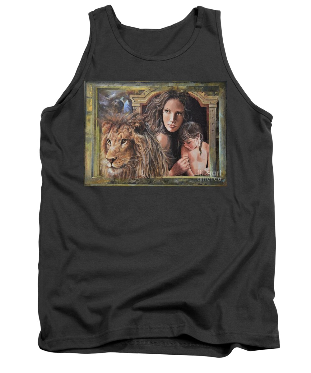 Portraits Tank Top featuring the painting Protection by Sinisa Saratlic