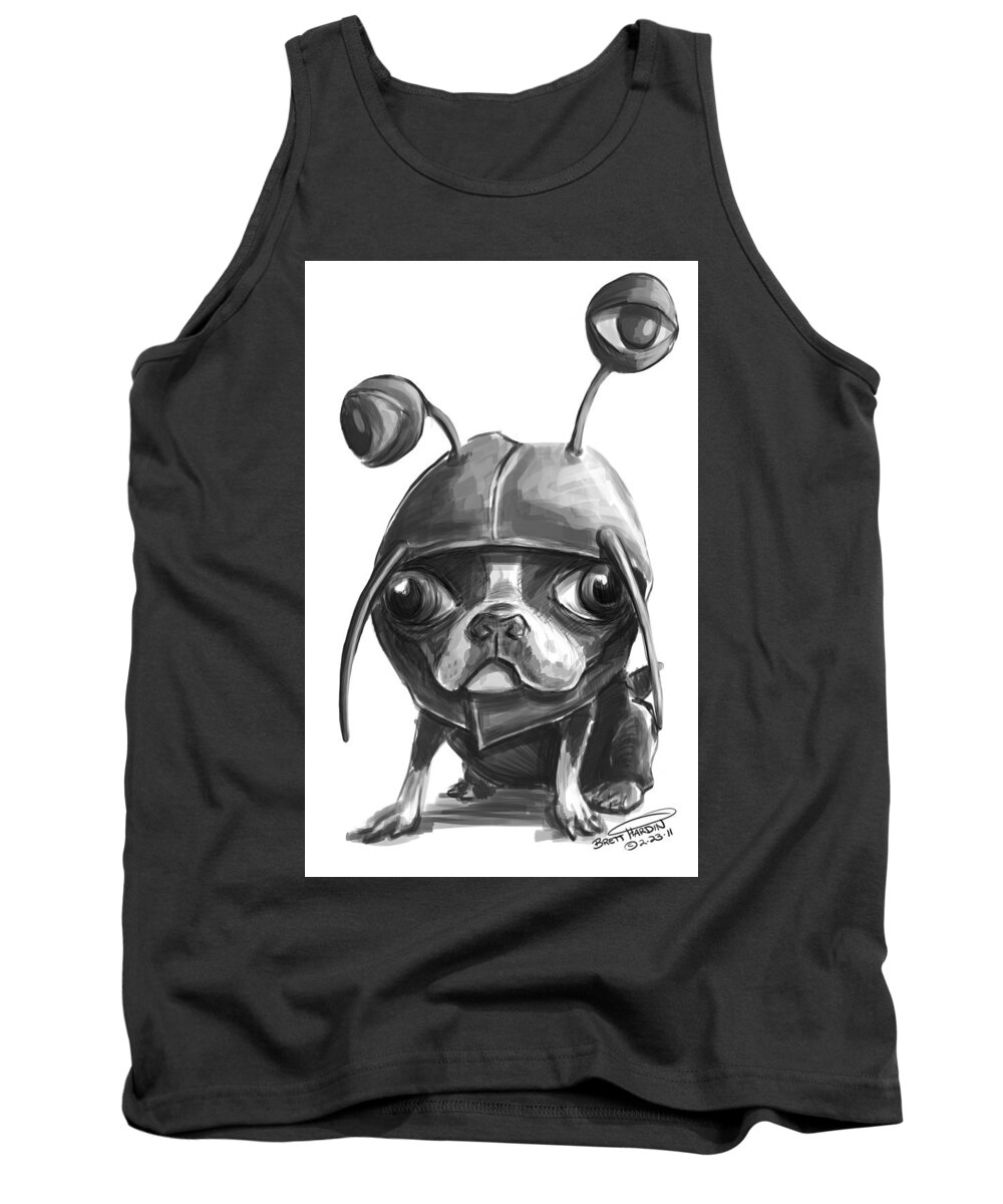 Pug Dog Costume Black And White Cute Illustration Drawing Art Tank Top featuring the painting Pug Lobster by Brett Hardin