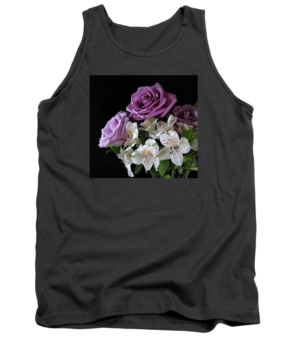 Flower Tank Top featuring the photograph Purple and White Bouquet on Black Background by Corinne Carroll
