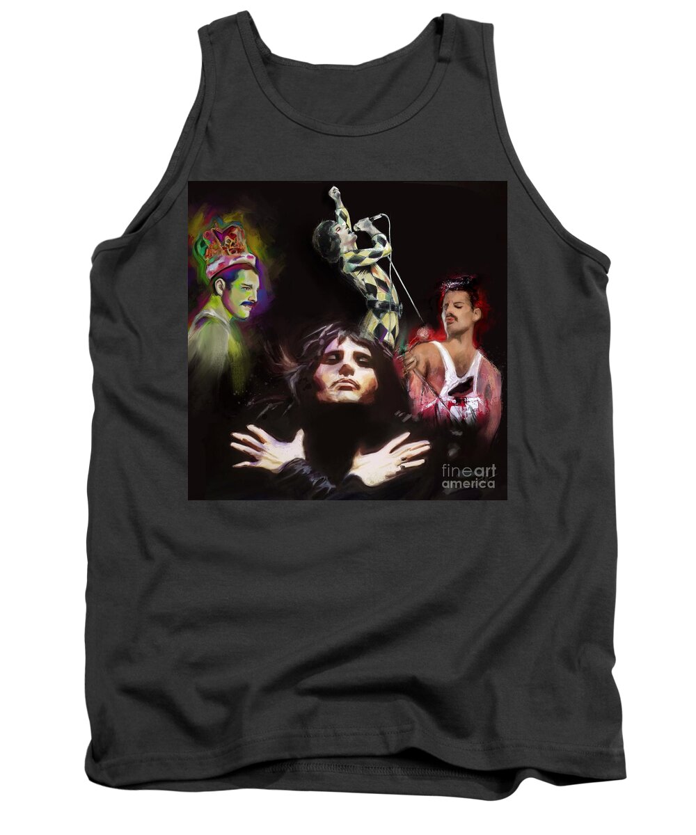 Queen Tank Top featuring the mixed media Freddie Mercury Queen #2 by Mark Tonelli