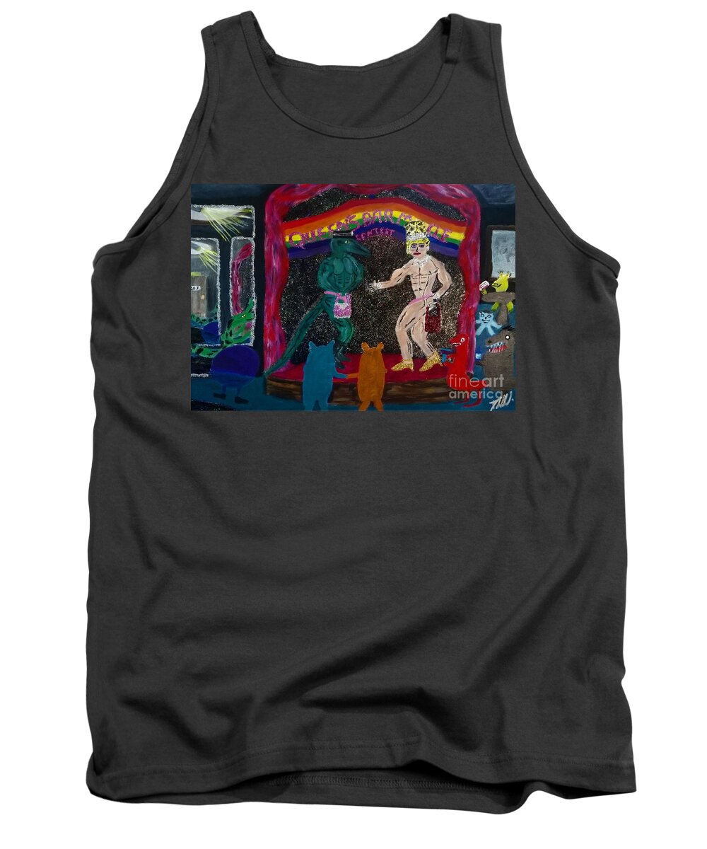 Lgbtq Tank Top featuring the painting Queens bar muscle contest by David Westwood