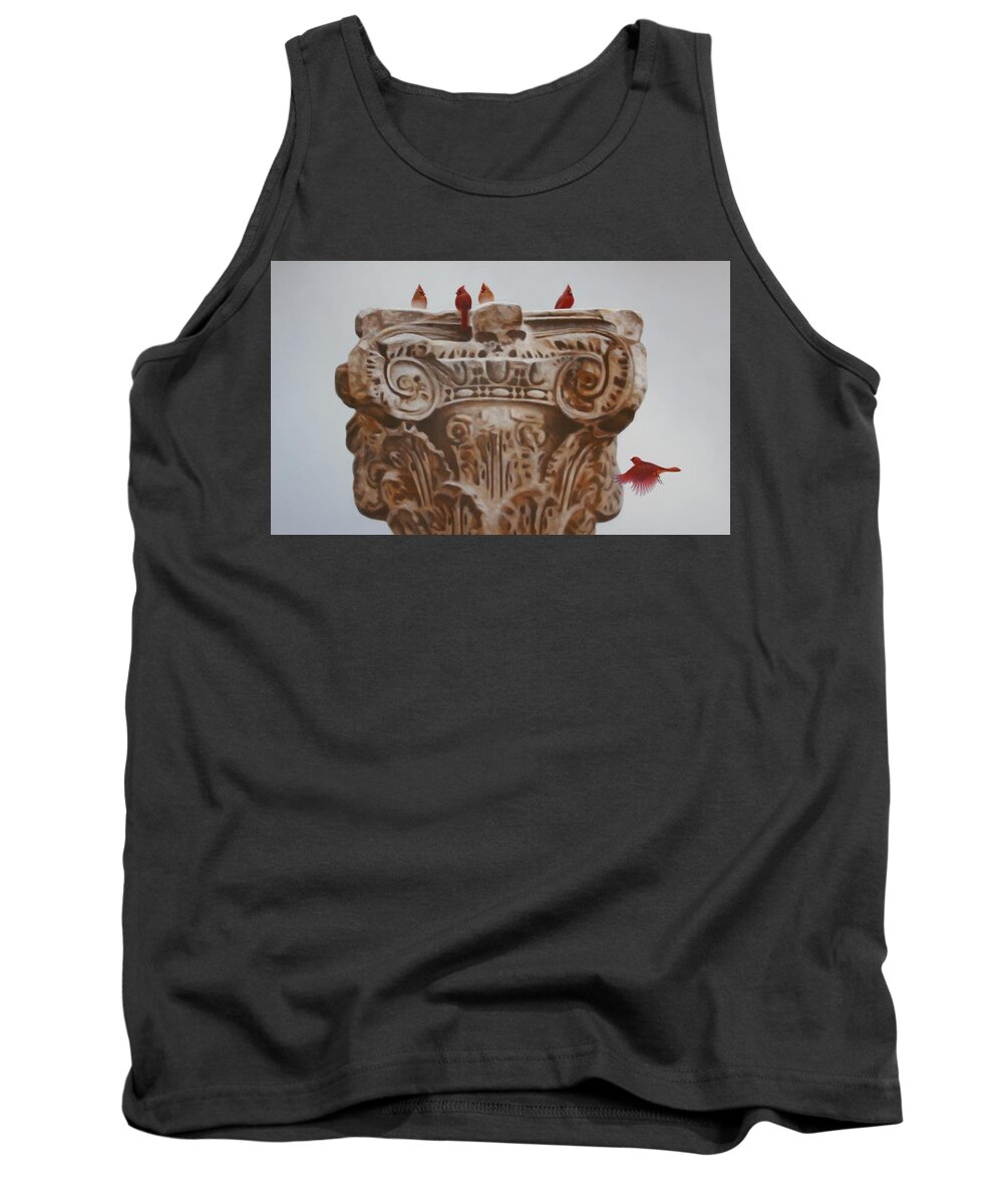 Realism Tank Top featuring the painting Red Bird by Zusheng Yu