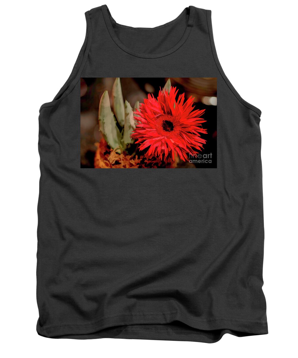 Daisy Tank Top featuring the photograph Red Daisy and The Cactus by Diana Mary Sharpton