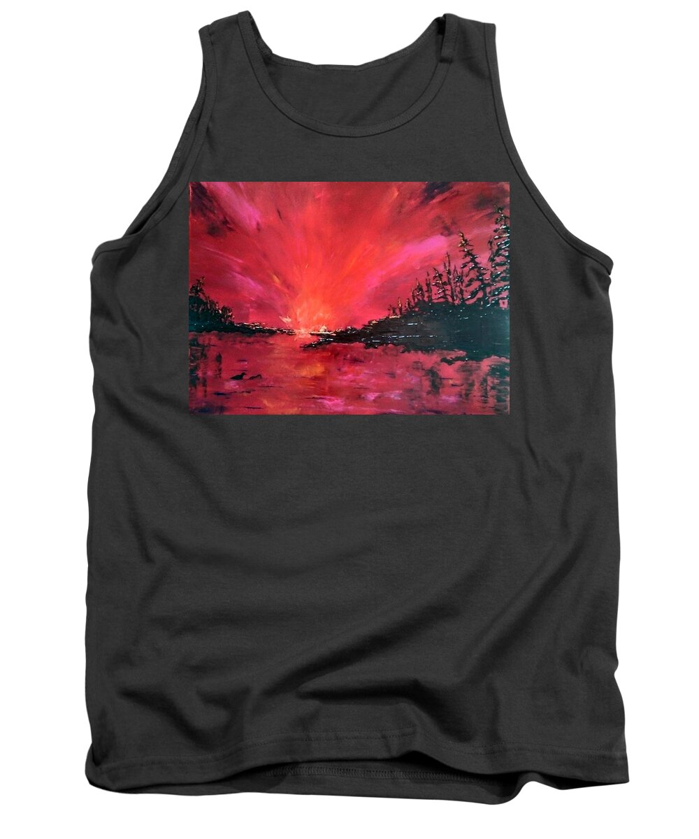 Red Tank Top featuring the painting Red Skies at Night by Lynne McQueen