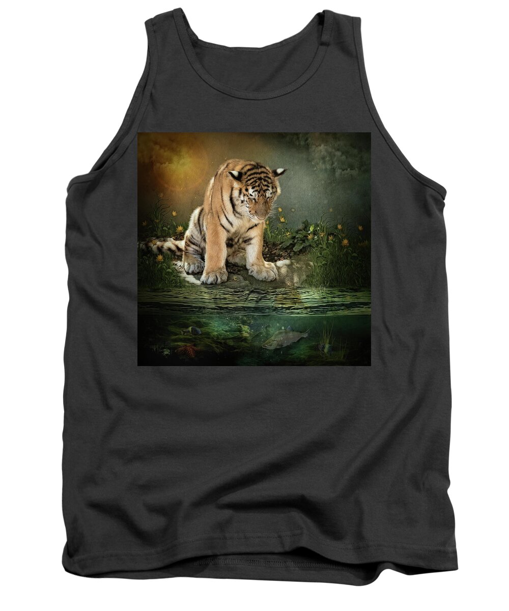 Tiger Tank Top featuring the digital art Reflecting by Maggy Pease