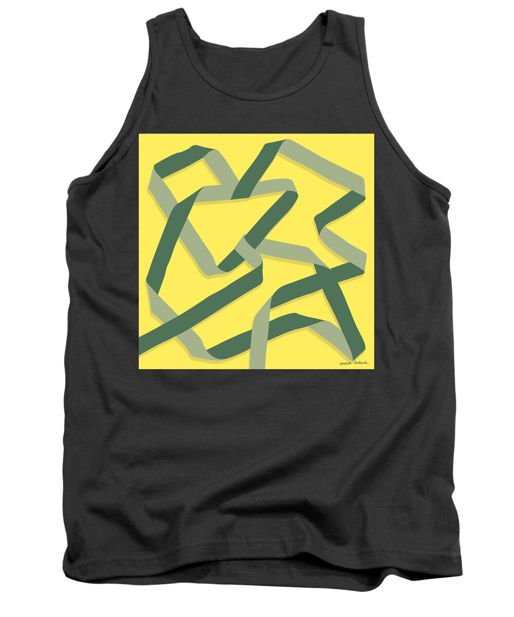 Nikita Coulombe Tank Top featuring the painting Ribbon 12 in goldenrod by Nikita Coulombe