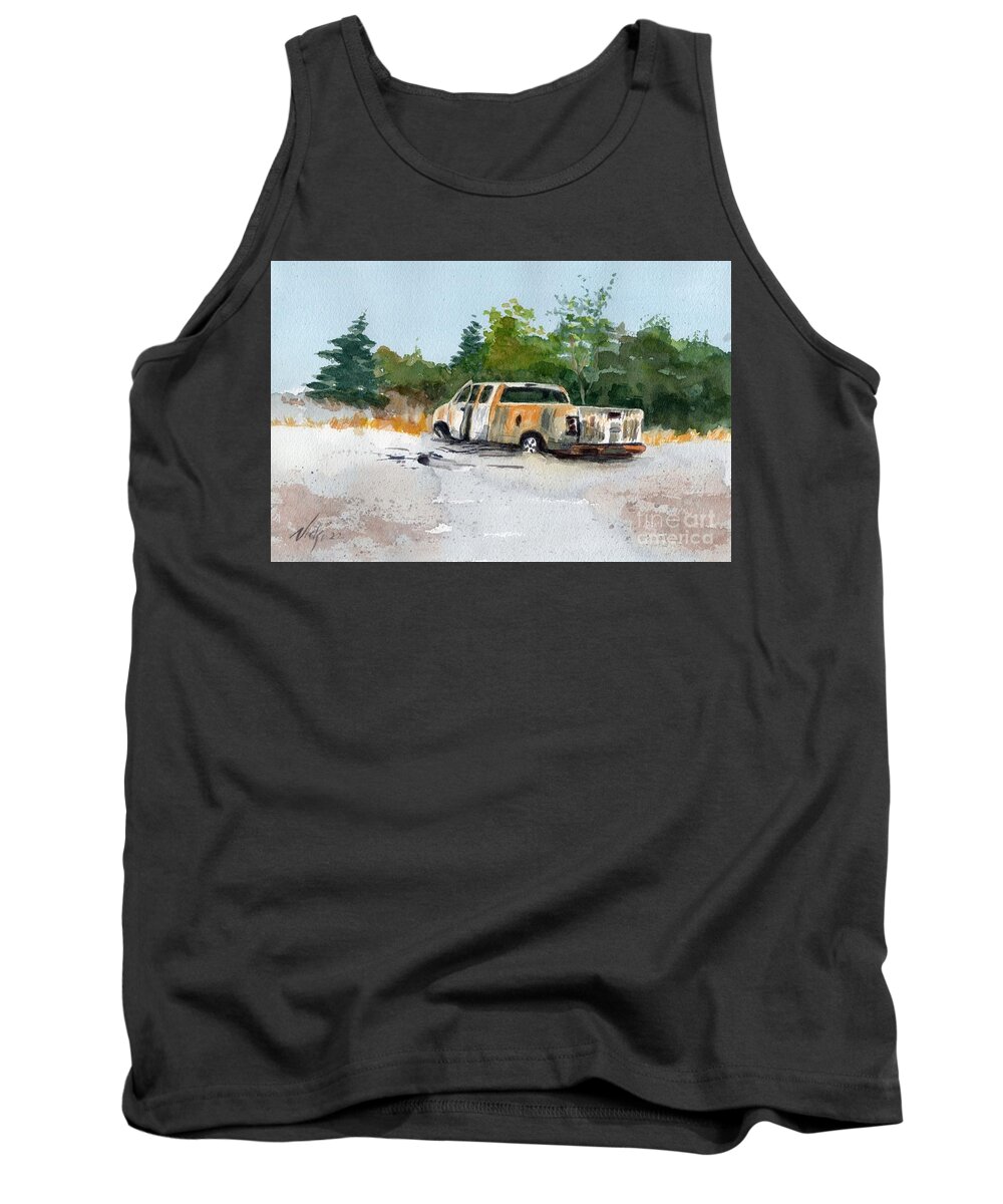 Rusty Truck Tank Top featuring the painting Road Kill by Vicki B Littell