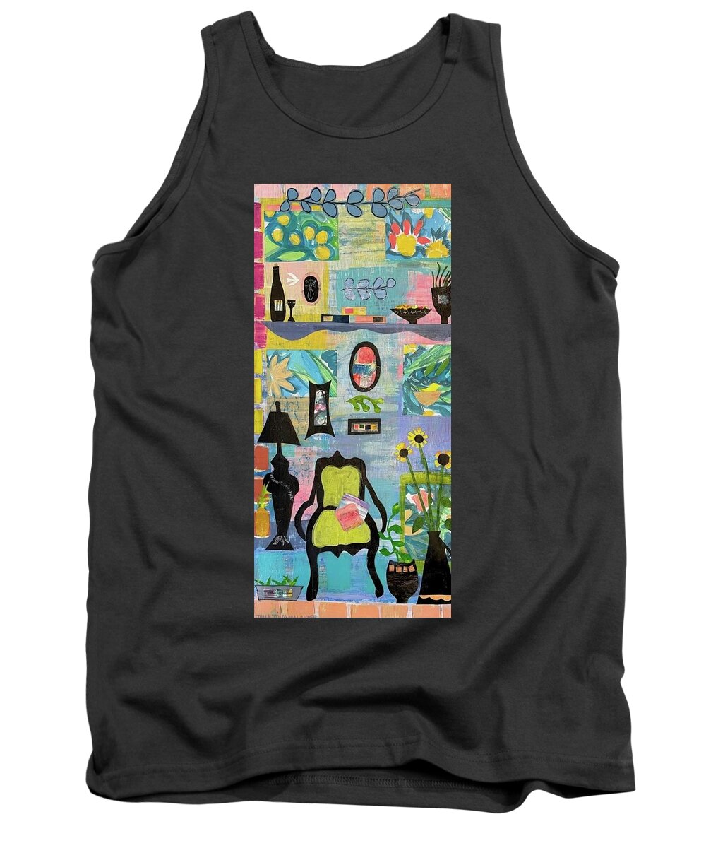 Abstract Tank Top featuring the mixed media Room with a Bloom 1 by Julia Malakoff