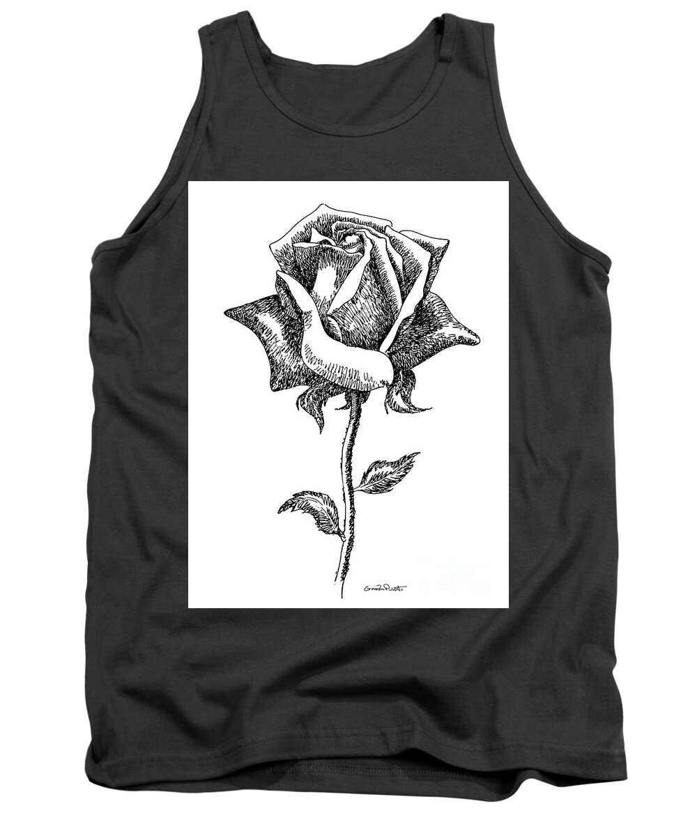 Rose Tank Top featuring the drawing Rose Drawings Black-White 5 by Gordon Punt