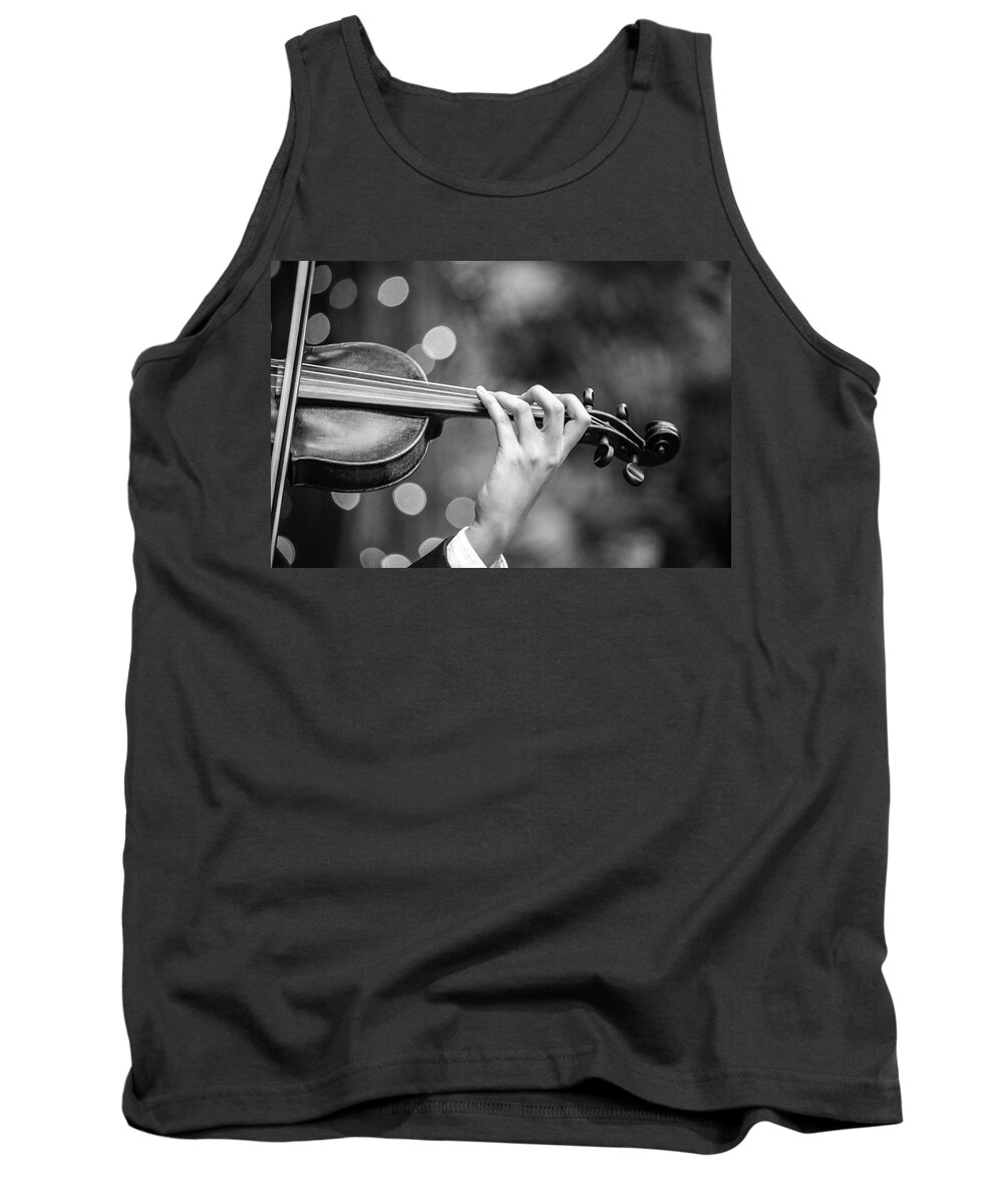 Violin Tank Top featuring the photograph Rosin Up - Monochrome by KC Hulsman