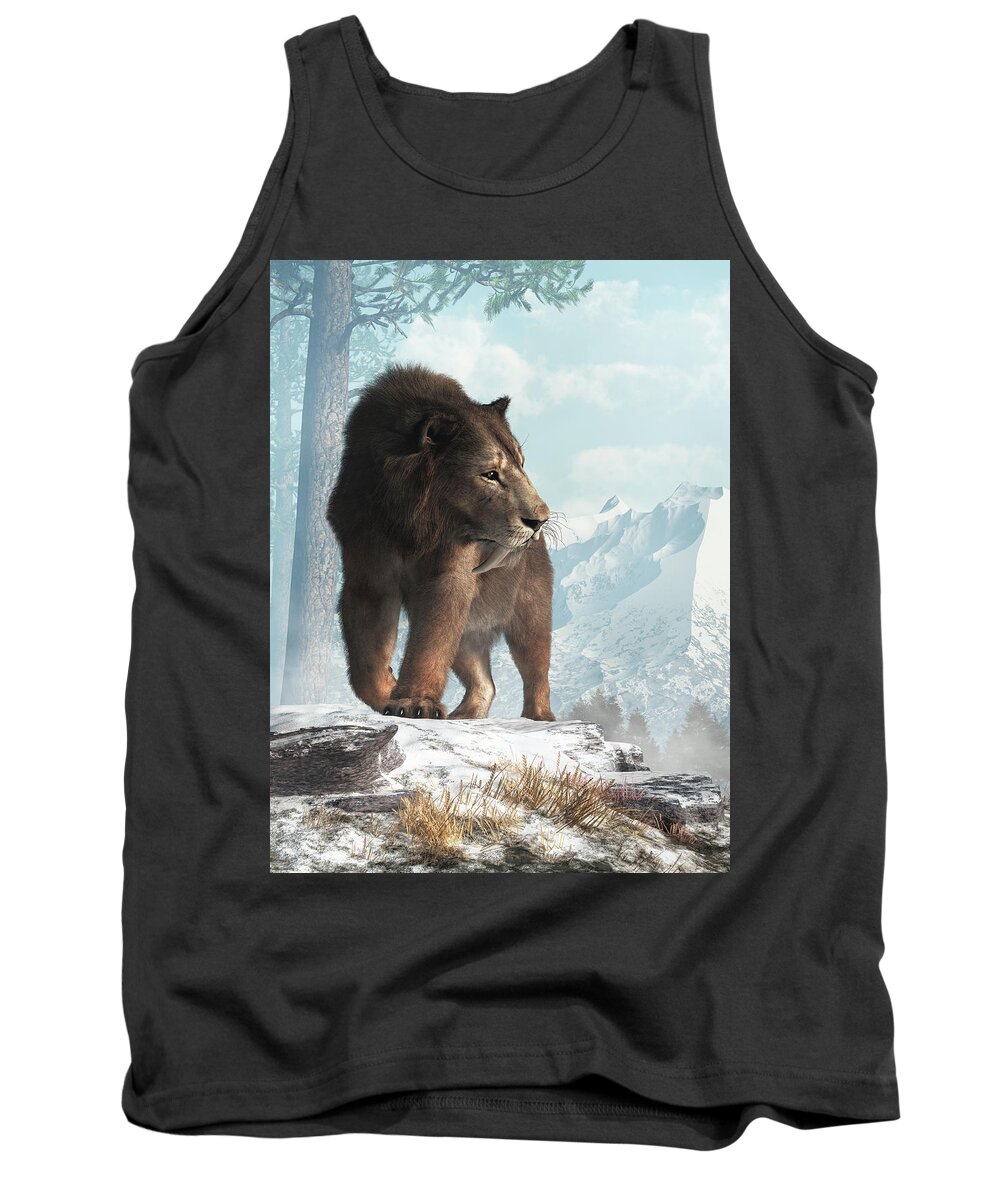 Saber-toothed Tank Top featuring the digital art Saber Tooth in Snow by Daniel Eskridge