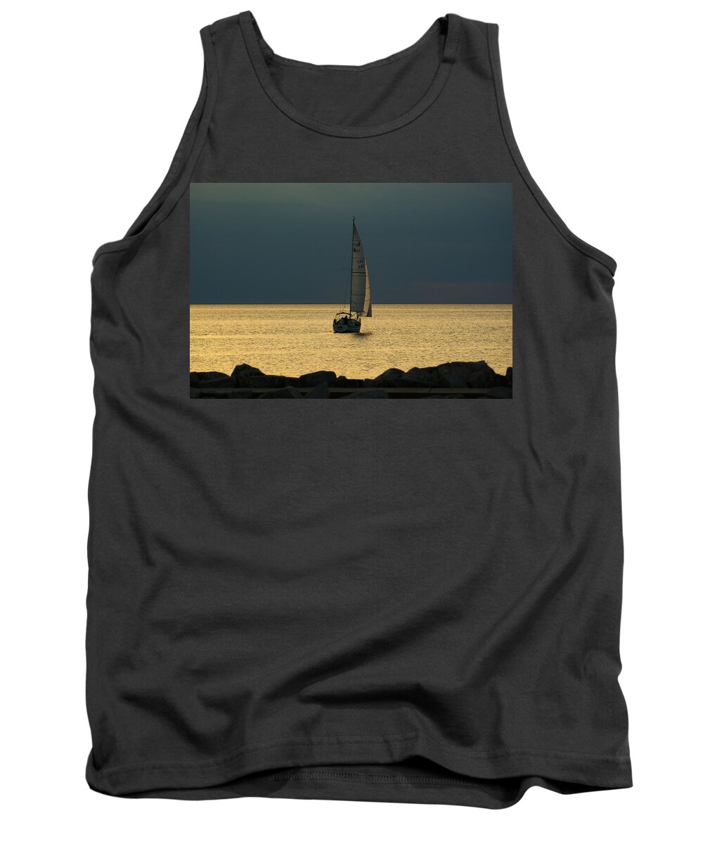Door County Tank Top featuring the photograph Sailing at Sunset by Deb Beausoleil