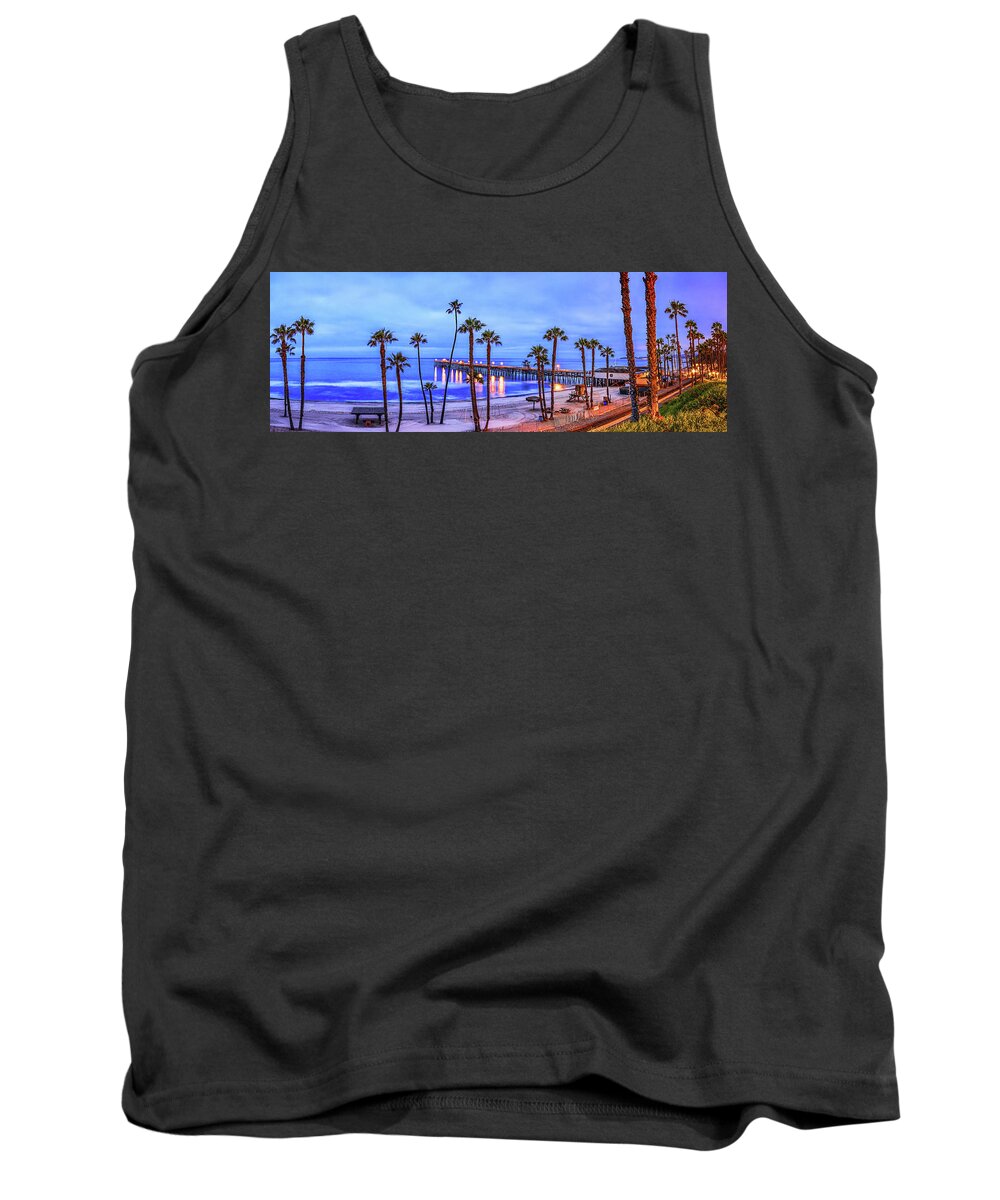 San Clemente Tank Top featuring the photograph San Clemente Pier Panorama, Sunrise, California by Don Schimmel