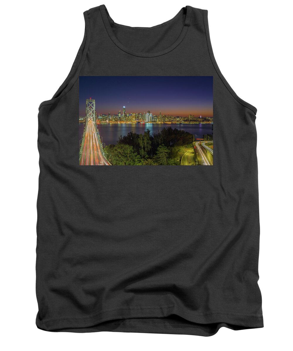 Bay Area Tank Top featuring the photograph San Francisco Bay Bridge Nightscape by Scott McGuire