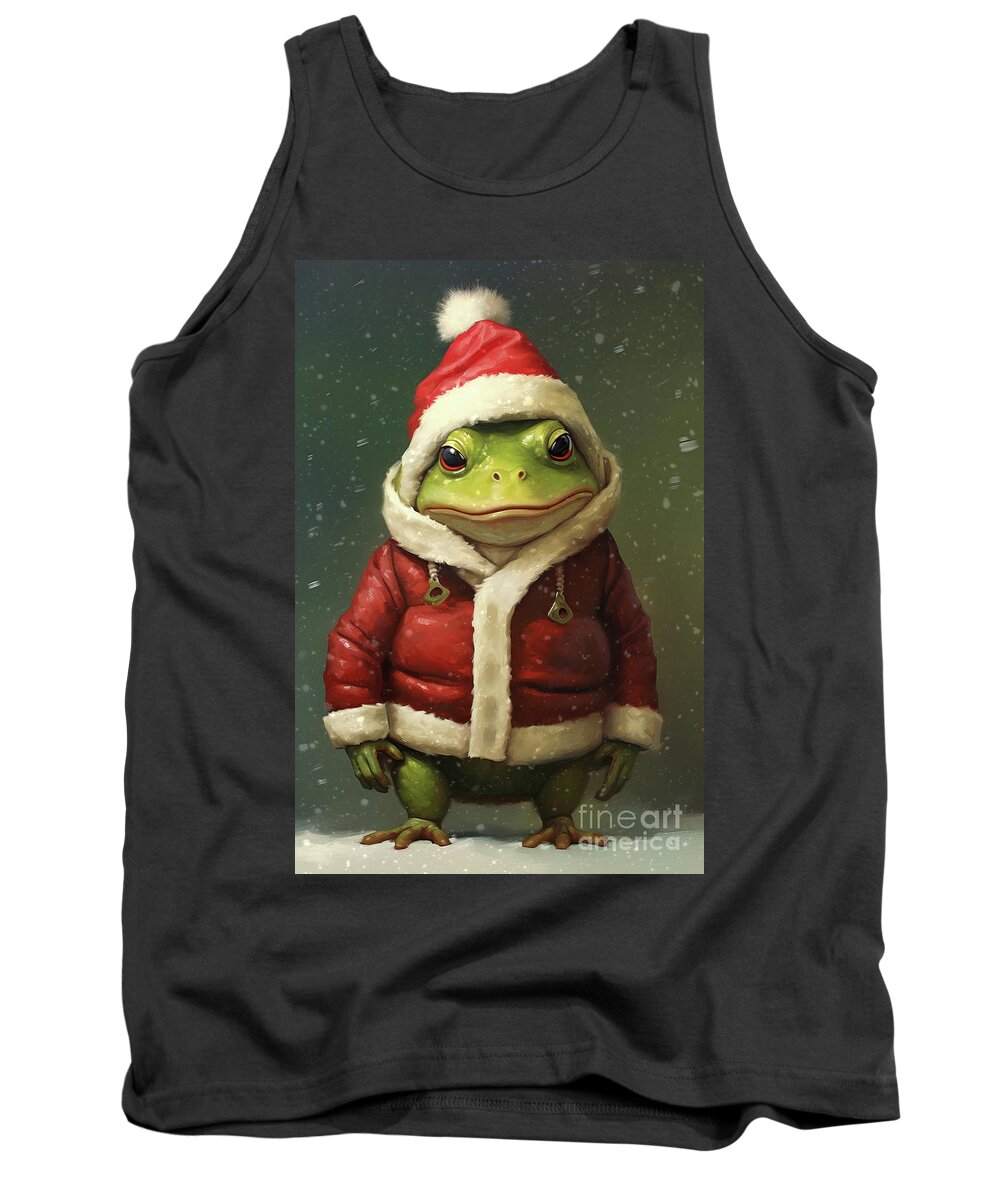 Christmas Frogs Tank Top featuring the painting Santa Bullfrog by Tina LeCour