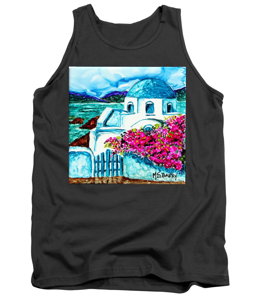 Greek Island Tank Top featuring the painting Santorini by Maria Barry
