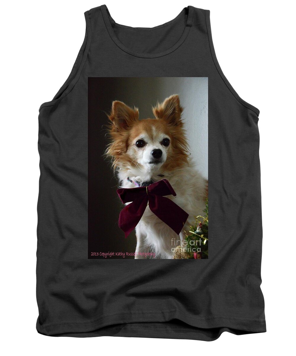 Chihuahua Tank Top featuring the digital art Scarlett for Christmas by Kathy Russell