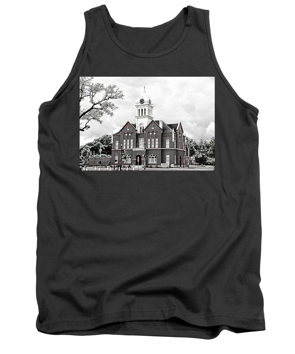  Schley Ellaville Courthouse Stores Square Caylee Hammock Brent Cobb Tank Top featuring the photograph Schley County Courthouse 3 2 by Jerry Battle