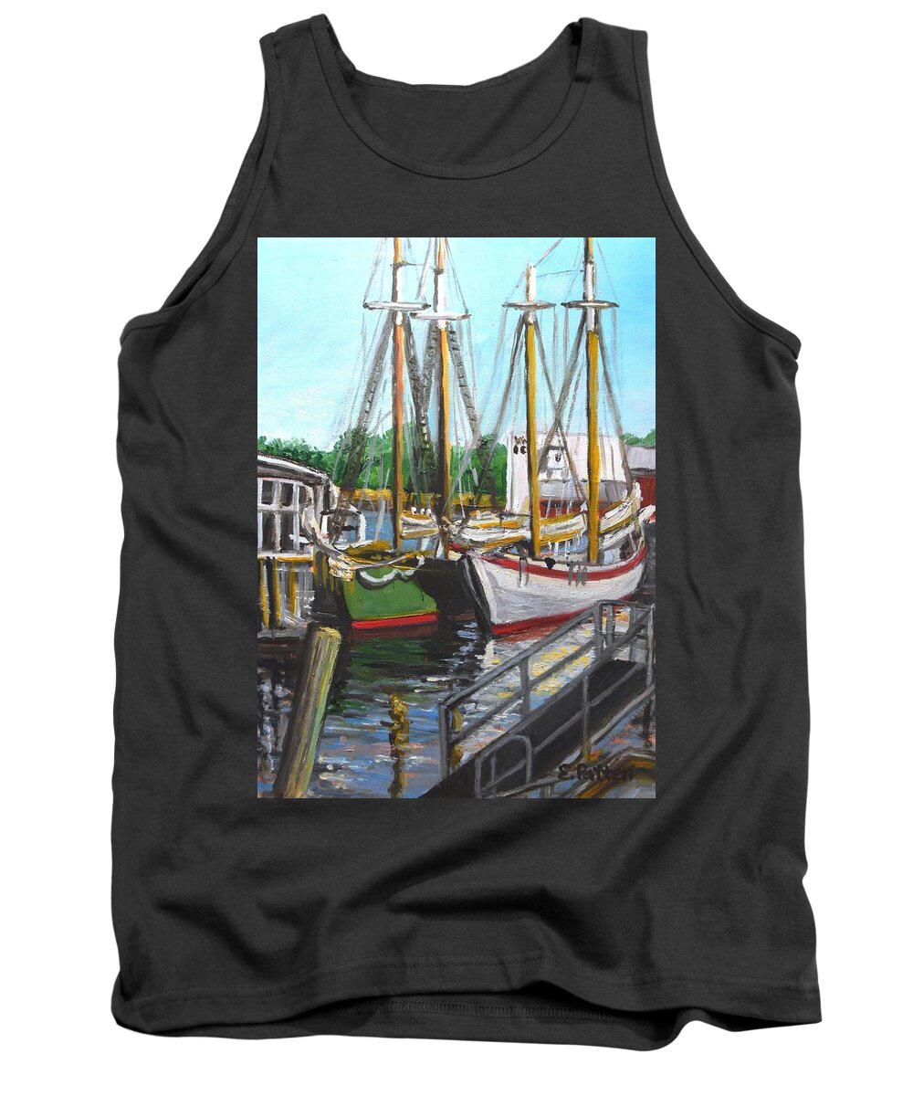 Schooner Tank Top featuring the painting Schooners By The Dock by Eileen Patten Oliver