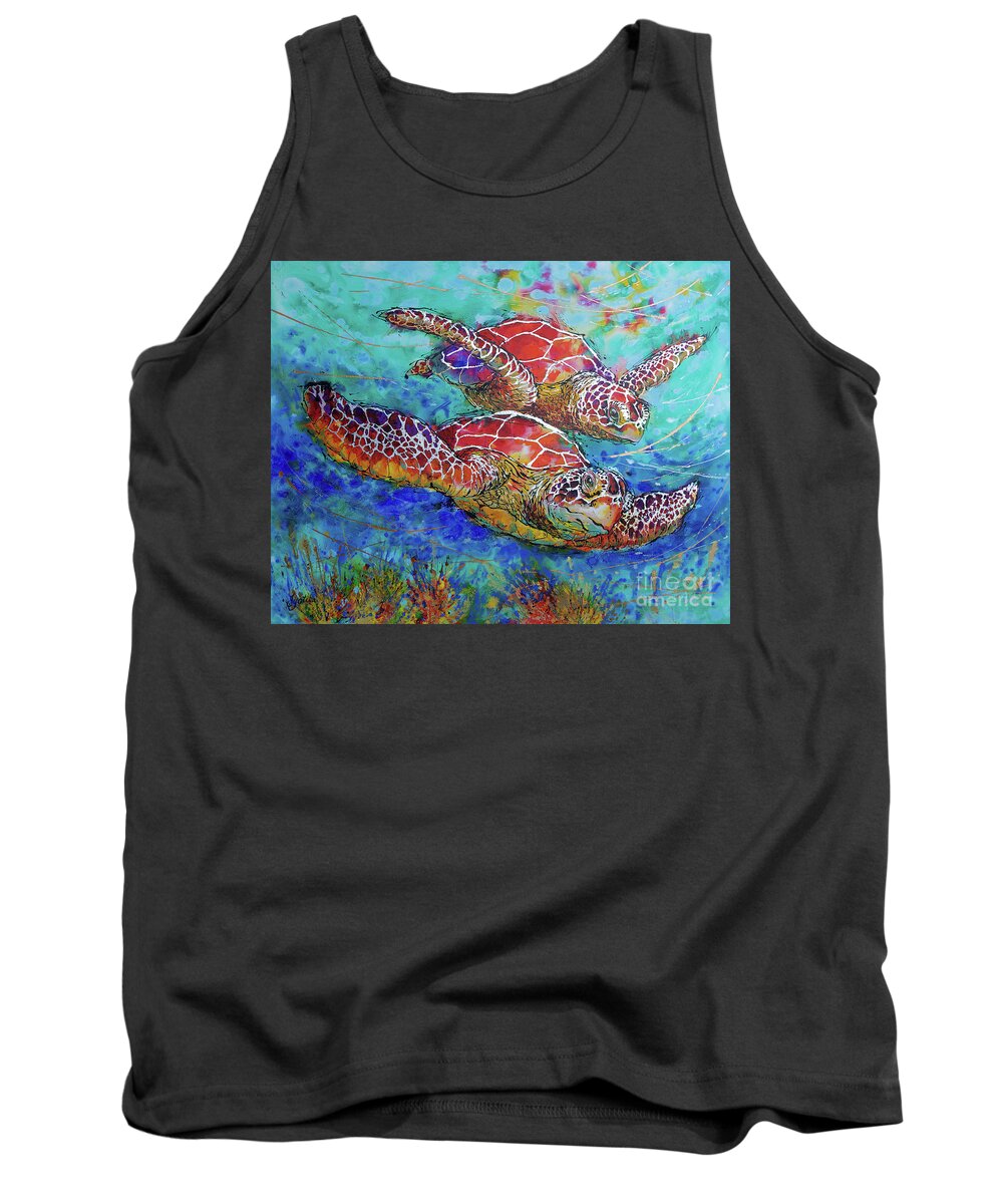 Marine Turtles Tank Top featuring the painting Sea Turtle Buddies II by Jyotika Shroff