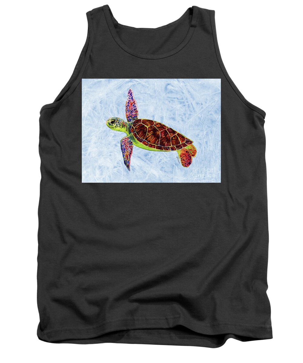 Turtle Tank Top featuring the painting Sea Turtle on Blue by Hailey E Herrera