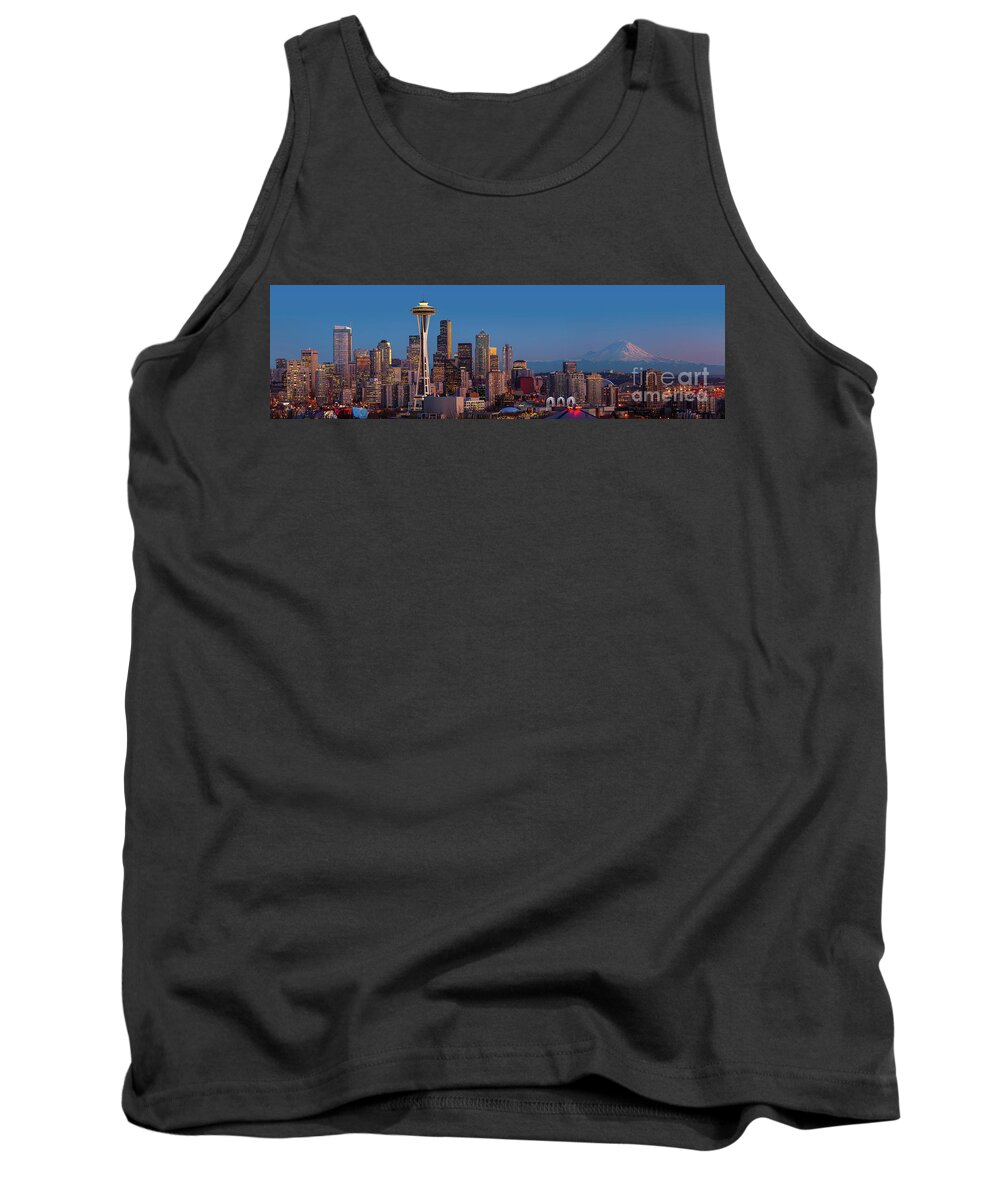 Seattle Tank Top featuring the photograph Seattle Winter Evening Panorama by Inge Johnsson
