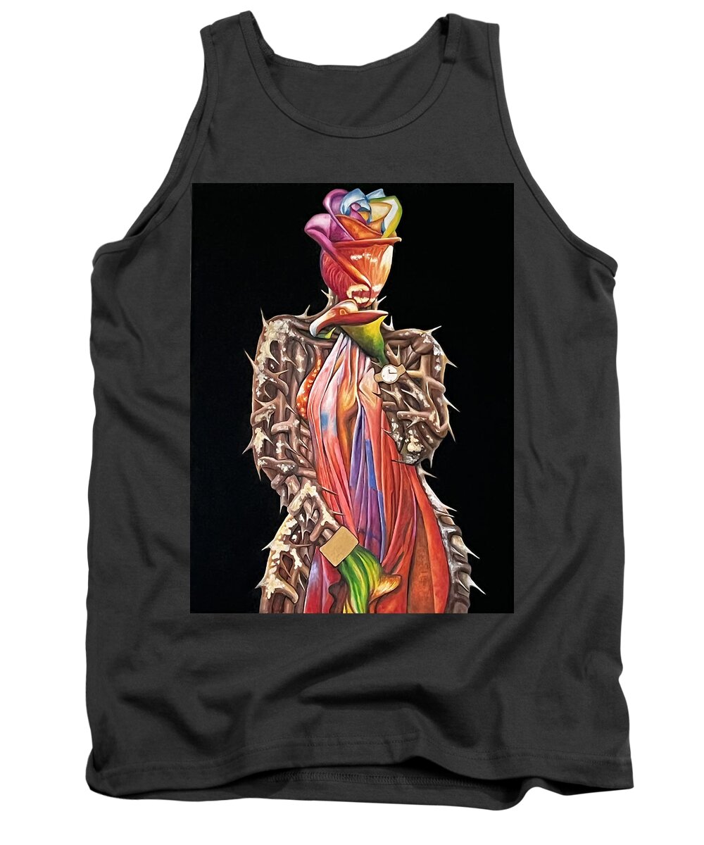 Flowers Tank Top featuring the painting SENSUALITY3 The Glamour and The Thorns by O Yemi Tubi