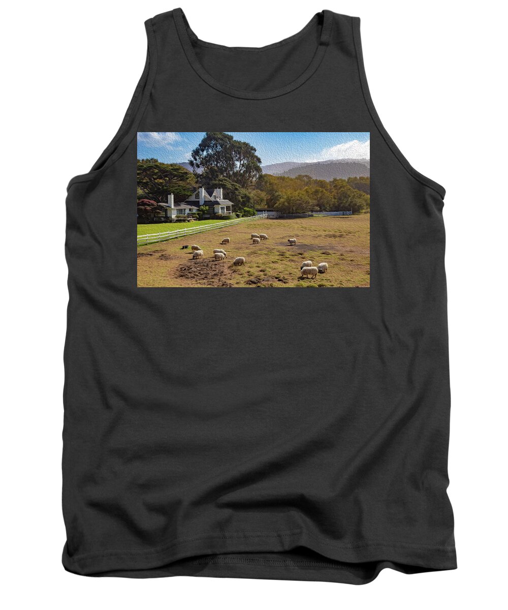 Digital Paintings Tank Top featuring the photograph Sheep at Mission Ranch by Robert Carter