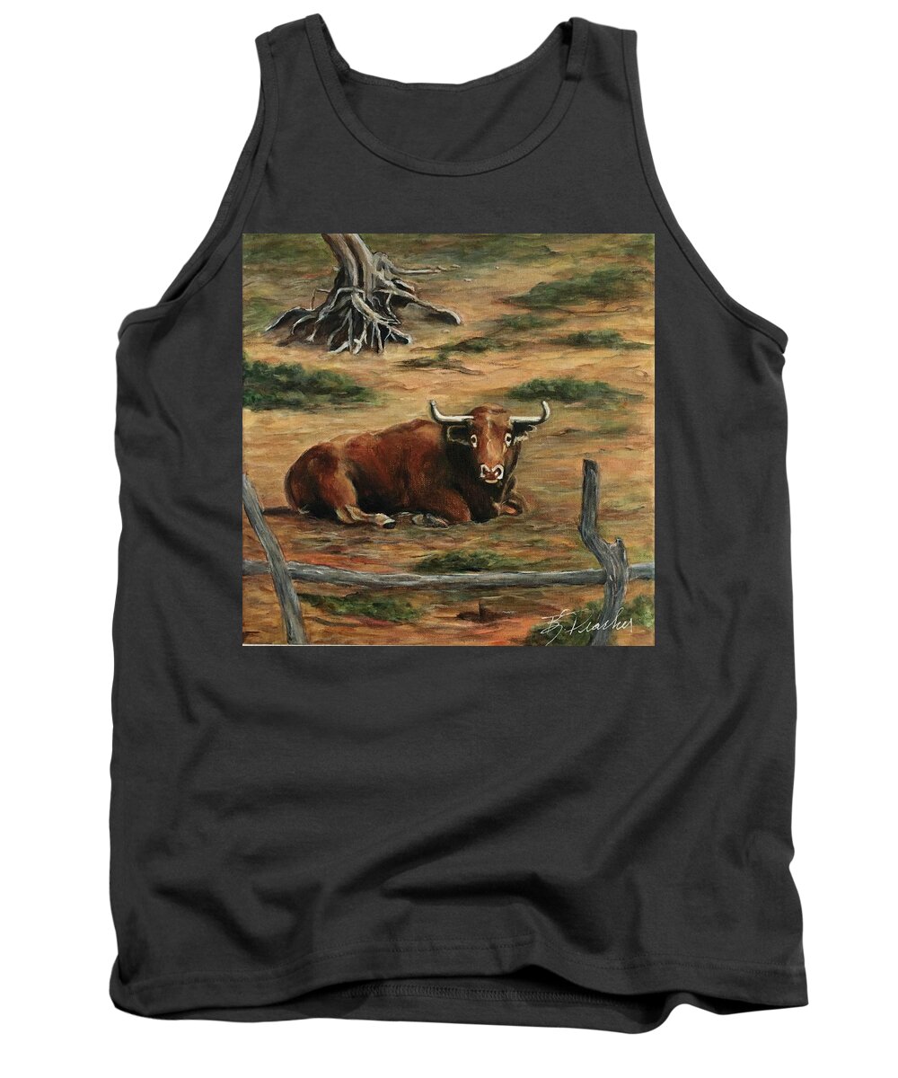 Bull Tank Top featuring the painting Sitting Bull by Bonnie Peacher
