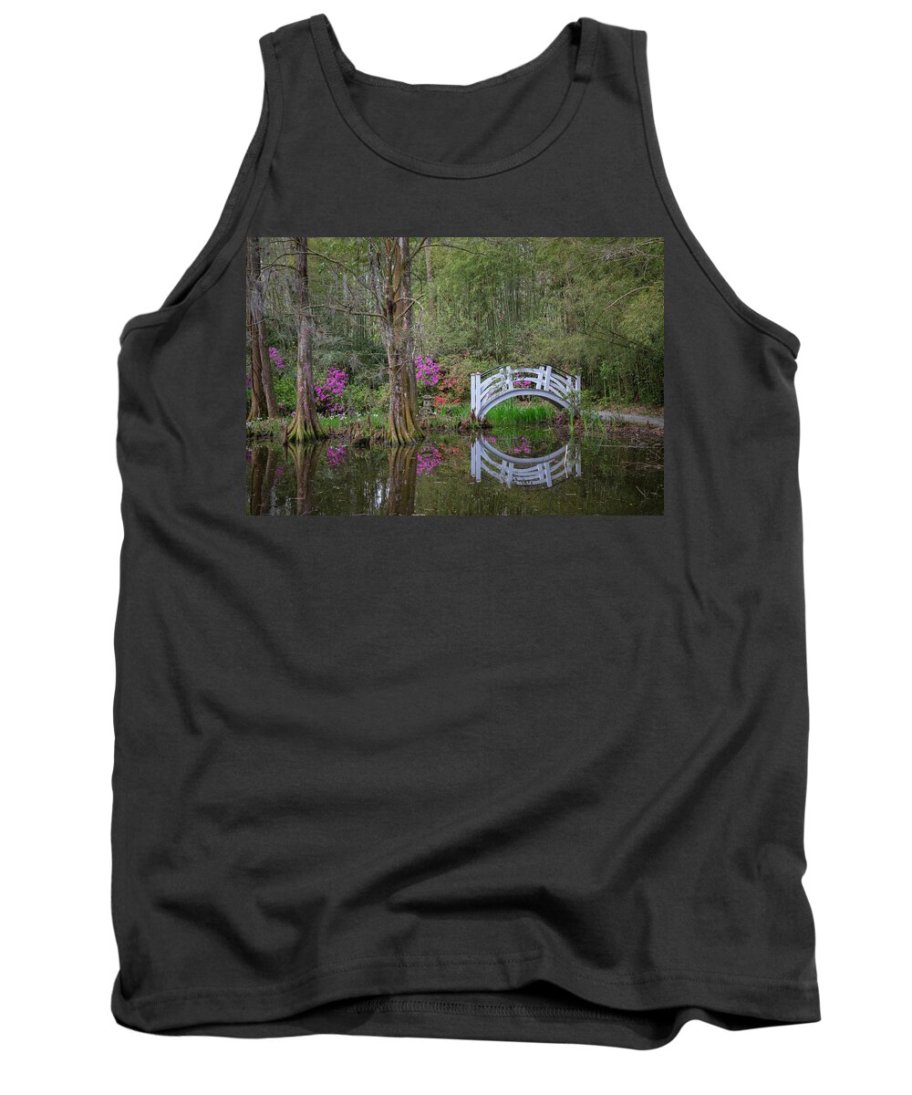 Bridge Tank Top featuring the photograph Small White Bridge with Reflection by Cindy Robinson