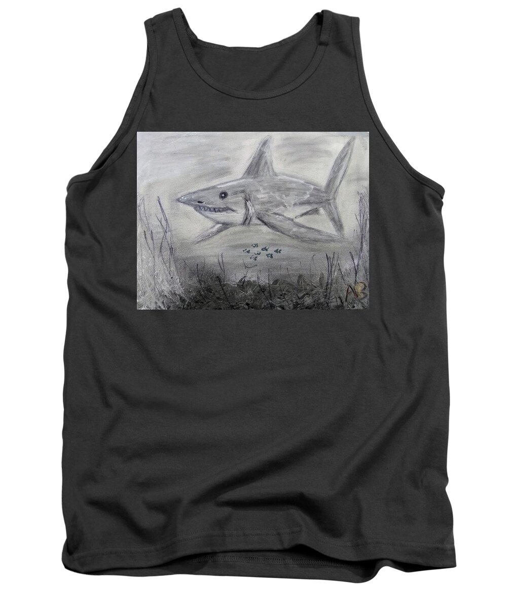 Sharks Tank Top featuring the painting Smiling Jaws by Andrew Blitman