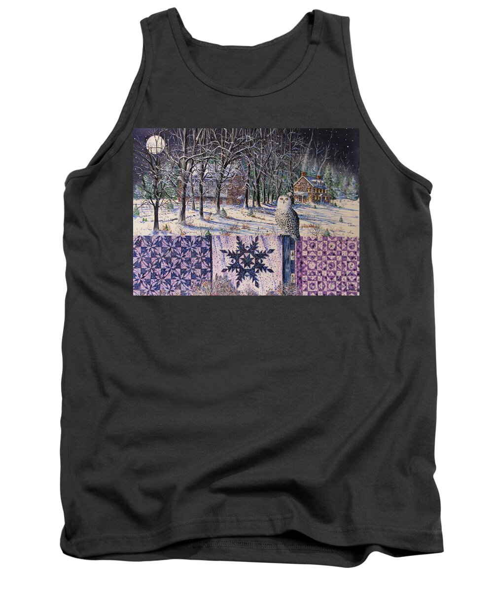 Winter Tank Top featuring the painting Snowy Indigo Evening by Diane Phalen